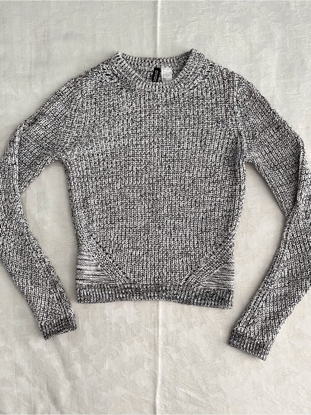 Divided H&M Gray and White Marled Pointelle Trim Crewneck Winter Sweater - XS